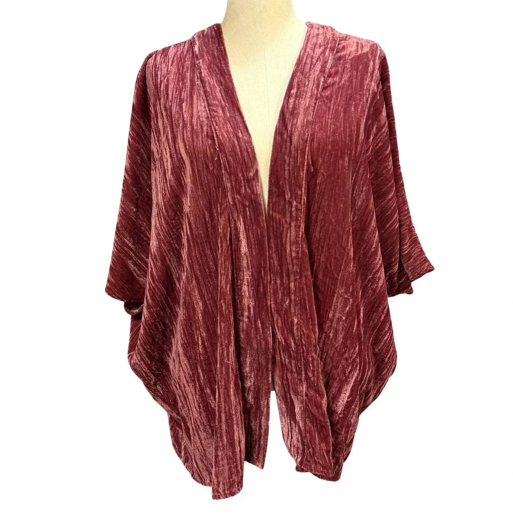 A New Day OS Mauve Pink Crushed Velvet Kimono Open Front Cardigan Fairy Bohemian